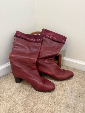 Vero Cuoio Burgundy Leather Mid-Calf Heeled Boots